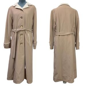Vintage 60s Kashmiracle Tan Cream Button Long Trench Coat Women's Large USA